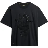 Superdry pour femme. W1011764A T-shirt Tattoo noir (S), Casuel, Coton, Manche 3/4