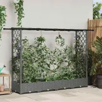 Prolenta Maison Exclusive - Jardinière surélevée avec treillis et toit, couleur gris clair, dimensions 203 x 40 x 121 cm, en polypropylène