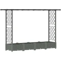 vidaXL Jardinière surélevée avec treillis et toit, gris clair, 203 x 40 x 121 cm, PP