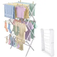 Relaxdays , étendoir à linge pliable, 27 barres, dimensions : 115 x 53,5 x 52 cm, métal, séchoir à linge de type tour, blanc