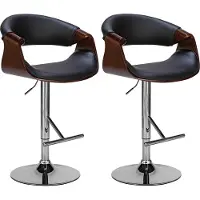 CLP Lot de 2 tabourets de bar Foley en similicuir, couleur : noyer/noir