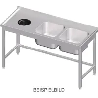 Stalgast Evier sans fond, avec trou pour déchets, 1600x600x850 mm, avec deux cuves à gauche, avec rebord, soudé