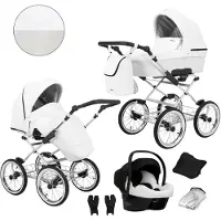 Kunert Romantic 3in1 Poussette éco-cuir blanche avec siège auto Cosmo et cadre gris
