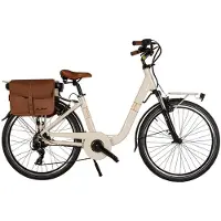 Via Veneto Vélo électrique Classic E-bike Lady 26 pouces 6 V, couleur beige cappuccino, avec sacoches latérales