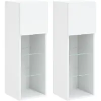 vidaXL Armoires TV avec lampes LED 2 pcs. Blanc 30,5x30x90 cm
