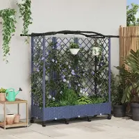 Prolenta Maison Exclusive - Jardinière surélevée avec treillis et toit, couleur grise, 163 x 40 x 129 cm, en plastique PP