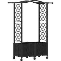 vidaXL Jardinière surélevée avec treillis et toit, noire, 125 x 40 x 144 cm, en PP