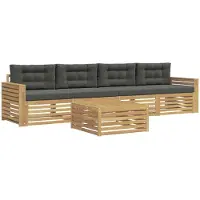vidaXL Ensemble de canapés d'extérieur , 5 pièces, blanc et anthracite, bois massif d'acacia