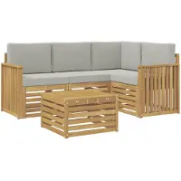 vidaXL Ensemble de salon de jardin 5 pièces, blanc et gris clair, en polyester