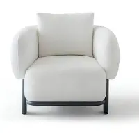 AEA Ensemble de salon : fauteuil et table basse, couleur blanche, style moderne, pieds en bois, neuf
