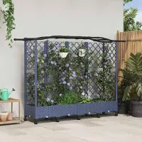 Prolenta Maison Exclusive - Jardinière surélevée avec treillis et toit, couleur gris, dimensions 203,5 x 40 x 129 cm, en plastique PP