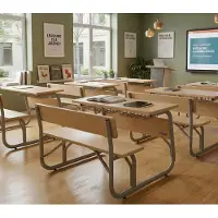 Xl Moebel Gmbh Banc d'école Duo Classic, aspect bois et structure métallique robuste