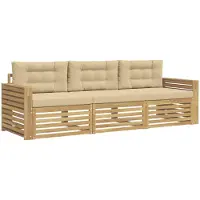 vidaXL - Ensemble de salon de jardin 3 pièces, blanc et beige, en bois d'acacia massif