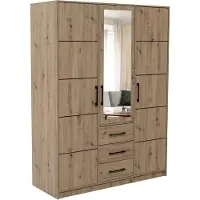 Bettso Armoire avec miroir et tiroirs, armoire à trois portes, meuble multifonctionnel, pratique, en chêne "Artisan" COSTARICA