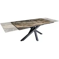 Meublorama Table de salle à manger extensible PETRANO 180-220-260 cm – Céramique effet marbre taupe et métal noir