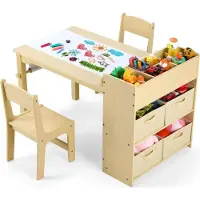 StarTech.com Table d'enfant pour peindre & bricoler avec 2 chaises - Set de 3 pièces - Bois, rectangulaire - Avec espace de rangement et tiroirs - 103×55,5×64 cm - Bois naturel
