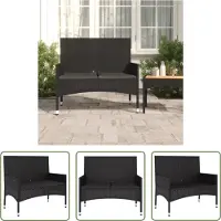 The Living Store Banc de jardin 2 places avec coussins Noir Poly Rattan