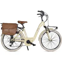 Via Veneto Vélo électrique Classic E-bike Lady 24 pouces 6 V, couleur beige cappuccino, avec sacoches latérales