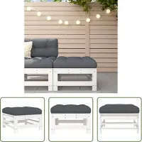 The Living Store Tabouret de jardin avec coussin Blanc Pin massif