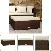The Living Store Tabouret de jardin avec coussin Marron 70x70x30 cm Poly rotin