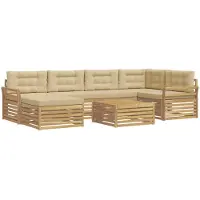 vidaXL Ensemble de salon de jardin 7 pièces, blanc et beige
