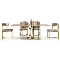 Xl Moebel Gmbh Table de salle à manger moderne blanche avec un piètement en métal doré luxueux