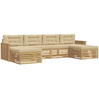 vidaXL Ensemble de salon de jardin 6 pièces, blanc et beige, en bois d'acacia massif