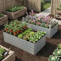 SUGIFT Lot de 2 jardinières surélevées, en métal galvanisé, résistantes aux intempéries, couleur argent | 180 x 90 x 60 cm | 28,5 kg | bords sécurisés
