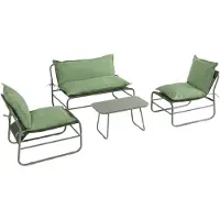 Rebecca Mobili Ensemble de salon de jardin pour 4 personnes avec table en verre, modèle Rebecca Leran, en métal, avec coussins en polyester imperméable, de couleur verte