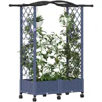 vidaXL Jardinière surélevée avec treillis et toit gris, 124 x 40 x 129 cm, en PP