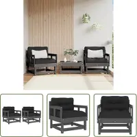 The Living Store Chaises de jardin avec coussins 2 pcs. Gris Pin massif