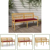 The Living Store Banc Batavia avec coussin rouge vin 150 cm teck massif
