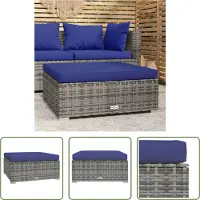 The Living Store Tabouret de jardin avec coussin Gris 70x70x30 cm Poly rotin