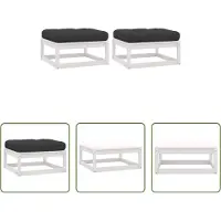 The Living Store Tabouret de jardin avec coussin 2 pcs. Blanc Pin massif