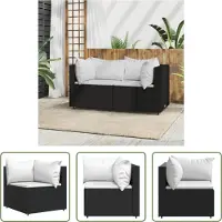 The Living Store Canapé d'angle de jardin avec coussins Noir Poly Rattan