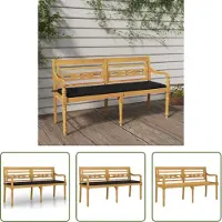 The Living Store Banc Batavia avec coussin noir 150 cm teck massif