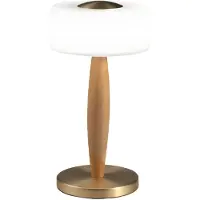FABAS LUCE Lampe De Table Led Elea 8W 860Lm 3000K, Structure En Métal, Bois Et Verre Soufflé Avec Variateur Tactile, Couleur Laiton Satiné - Elea