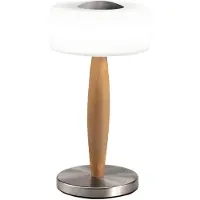 FABAS LUCE Lampe De Table Led Elea 8W 860Lm 3000K, Structure En Métal, Bois Et Verre Soufflé Avec Variateur Tactile, Finition Nickel Satiné - Elea