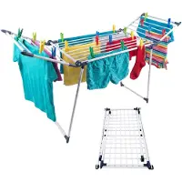 Relaxdays 4052025537692, Étagère à linge sur pied, Acier, Plast, Bleu, Blanc, 22 kg, Autoportante, 1740 mm