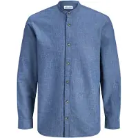 Jack & Jones Esummer Linen Blend Band Long Sleeve Shirt Bleu XS Homme