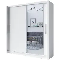 Meublorama Armoire 2 portes coulissantes avec miroir - 155 cm - blanc - collection OZZULA
