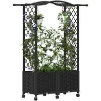 vidaXL Jardinière surélevée avec treillis et toit, noire, 125 x 40 x 144 cm, en PP