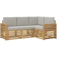 vidaXL Ensemble de canapés d'extérieur , 4 pièces, polyester blanc et gris clair