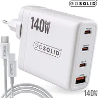 GO SOLID! Chargeur 140W USB-C 4 ports 3x USB-C 1x USB-A Noir