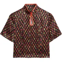 Superdry Mandarin Jacquard Short Sleeve T-shirt Noir S Femme
