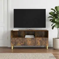 Prolenta Meuble TV exclusif - Dimensions : 102 x 34,5 x 50 cm. Matériau : panneau de particules imitation chêne fumé