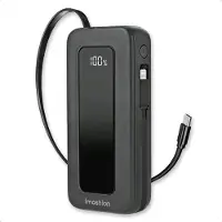 IMoshion Batterie externe avec câble rétractable 10 000 mAh - Power Delivery - USB-C + Lightning - Noir
