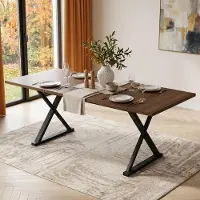 Flieks Table à manger avec pieds en métal, pouvant accueillir 6 à 8 personnes, table de salle à manger, table de cuisine 180 x 90 x 75 cm, couleur noyer + noir.