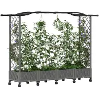 vidaXL Jardinière surélevée avec treillis et toit, gris clair, 207 x 40 x 129 cm, en polypropylène
