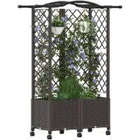 vidaXL Jardinière surélevée avec treillis et toit, couleur marron, 122 x 40 x 144 cm, en PP